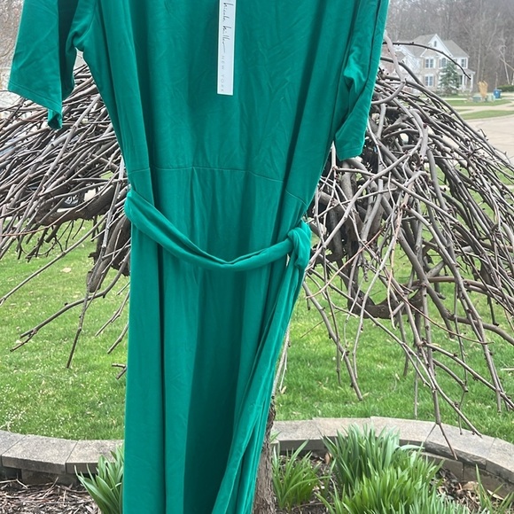 Nicole Miller v neck 3/4 sleeve belted maxi spring dress grass green size XL NWT - Picture 9 of 17
